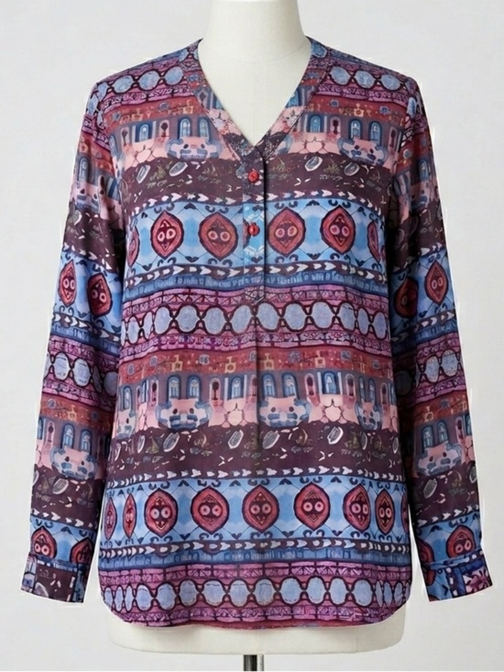 Tolani Collection Bohemian Mixed Print Modal Tunic Blouse Size S Vibrant Ornate
